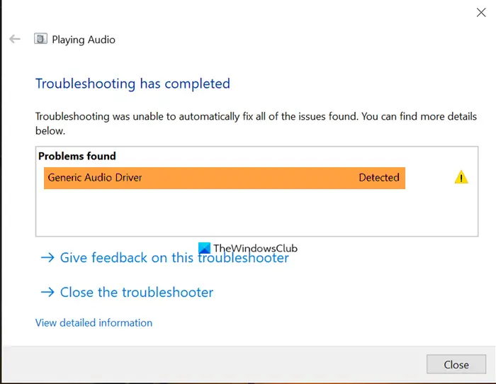 issue with generic audio driver issue with generic audio driver