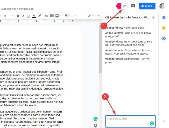 How to chat on Google Docs