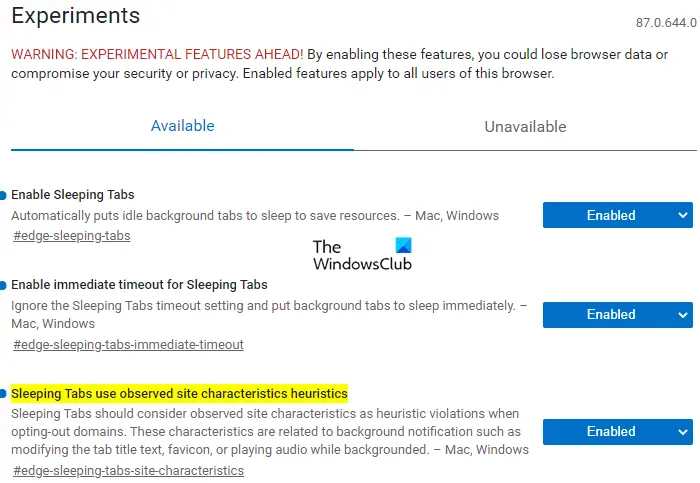 How to Enable or Disable Sleeping Tabs in Edge browser in Windows 10