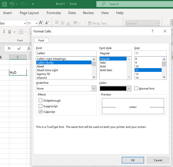 Как добавить верхний или нижний индекс в Microsoft Excel