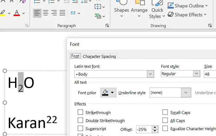 How to add superscript or subscript in Microsoft PowerPoint