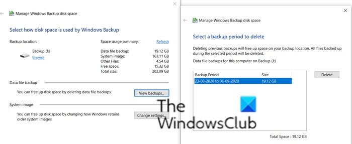 Manage Backups Windows Backup