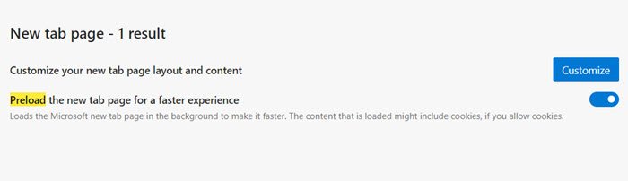 Preload new tab Edge