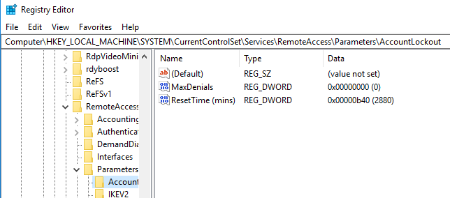 Configure Remote Access Client Account Lockout in Windows Server