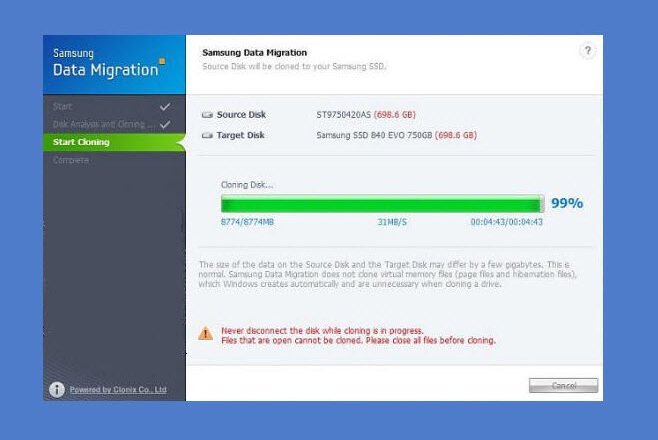 Samsung Data Migration stuck at 0%, 99%, 100%