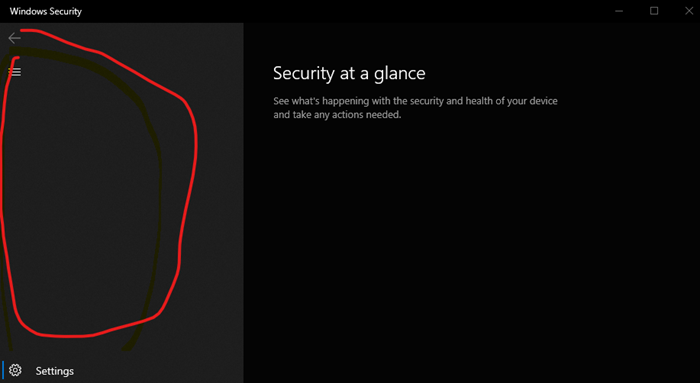 Security at a glance page in Windows Security is blank