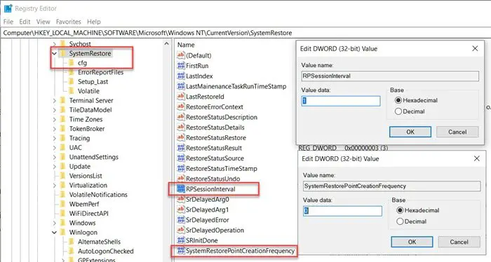 System Restore Interval Registry