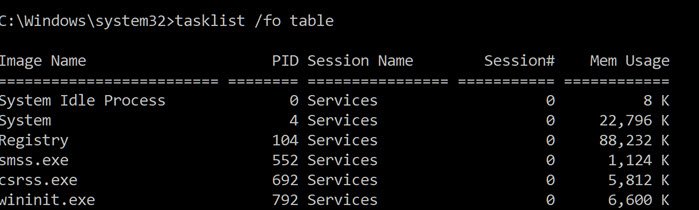 Kill Processes using Command Prompt in Windows 10/8/7 Task List Memory Usage