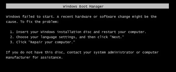 Windows failed to start. A recent hardware or software change might have