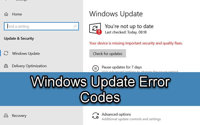 Windows Update Error Codes