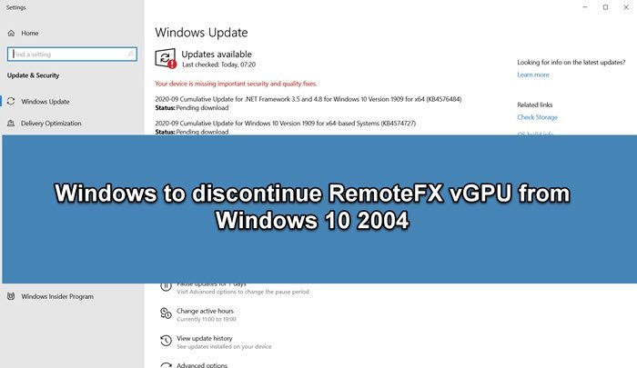 Windows Update RemoteFX vGPU