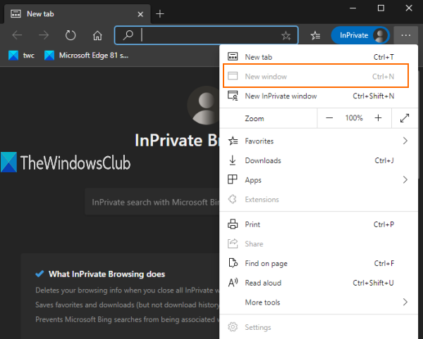 always start microsoft edge in inprivate window
