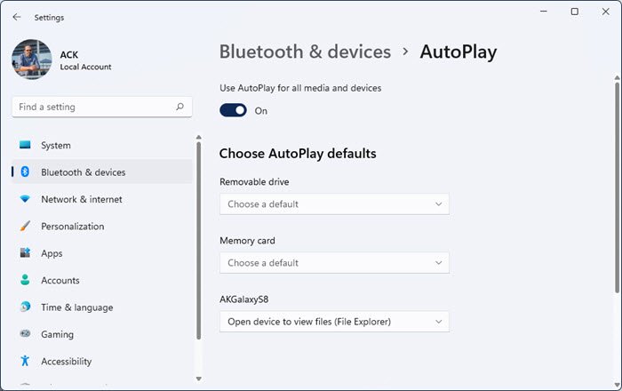 autoplay settings windows 11