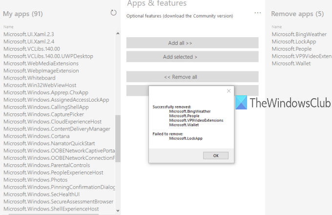 bulk uninstall built-in and sponsored apps in windows 10