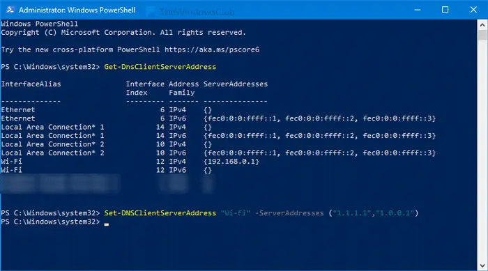 How to change DNS server using PowerShell