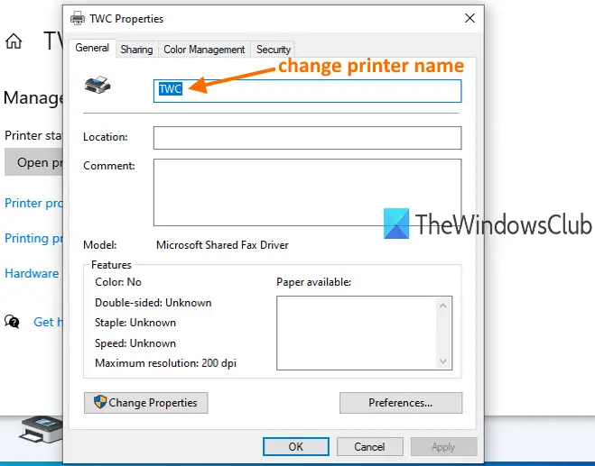 change the printer name and save it