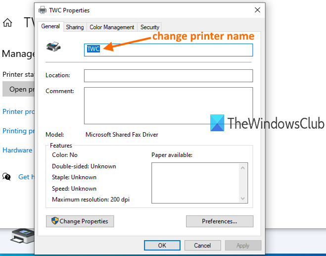 change the printer name and save it