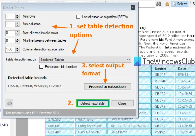 detect tables and save pdf tables with selected output