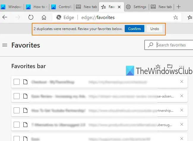 duplicate favorites removed in microsoft edge