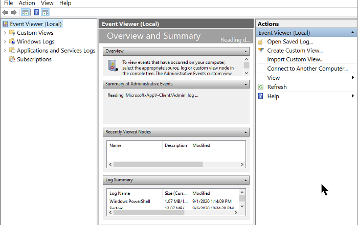 event viewer check startup shutdown