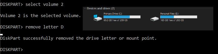 remove drive letter diskpart