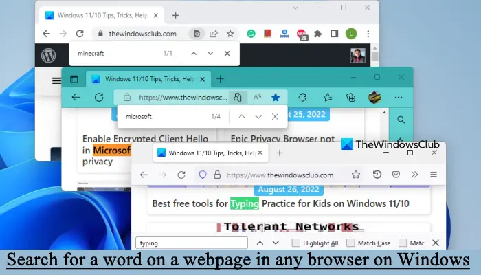 search for a word on webpage in browsers