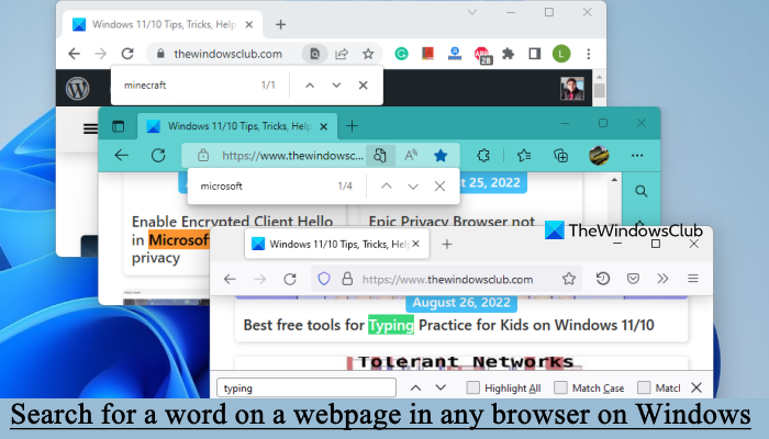 How to search for a word on a web page in any browser on Windows 11/10