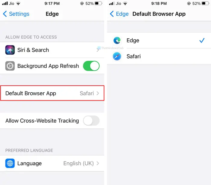 How to set Microsoft Edge as default browser on iOS