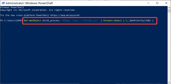 set process priority in powershell