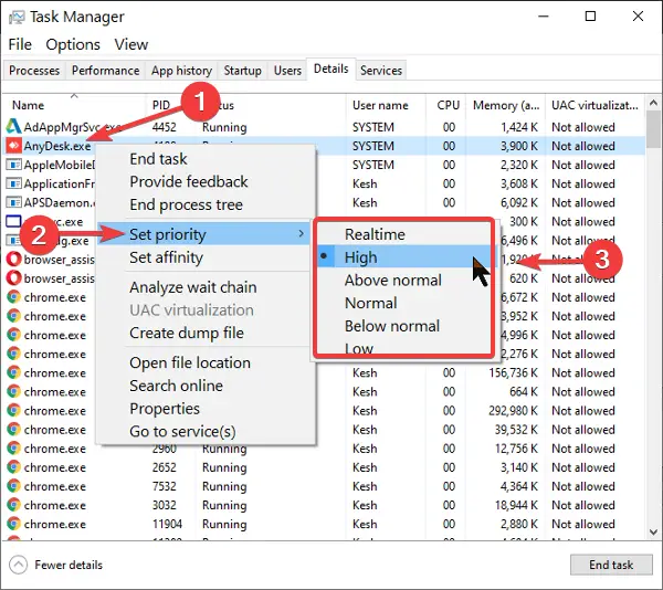 set process priority in task manager