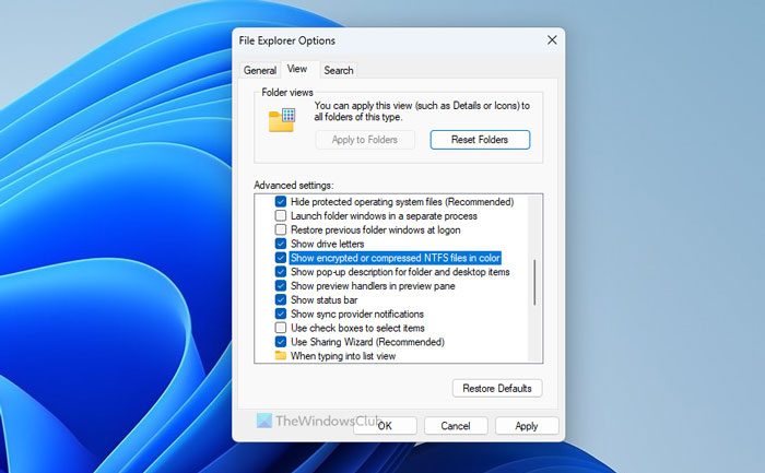 How to show Encrypted or Compressed file names in color in Windows 11/10