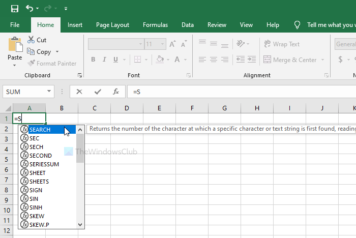 How to show or hide list of formulas while typing in Excel