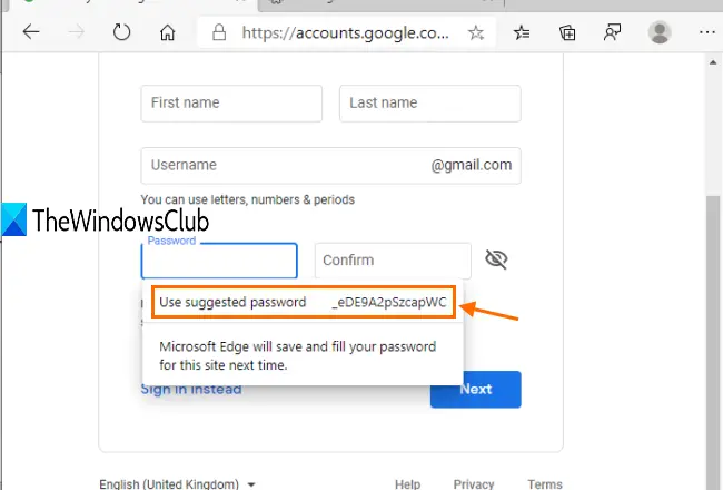 enable suggest strong passwords in microsoft edge