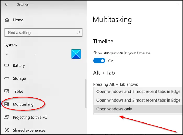 Do not display Edge tabs in Alt+Tab