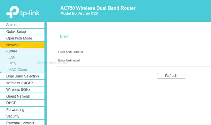 Fix error code 90403 in TP-Link WiFi Router Control Panel