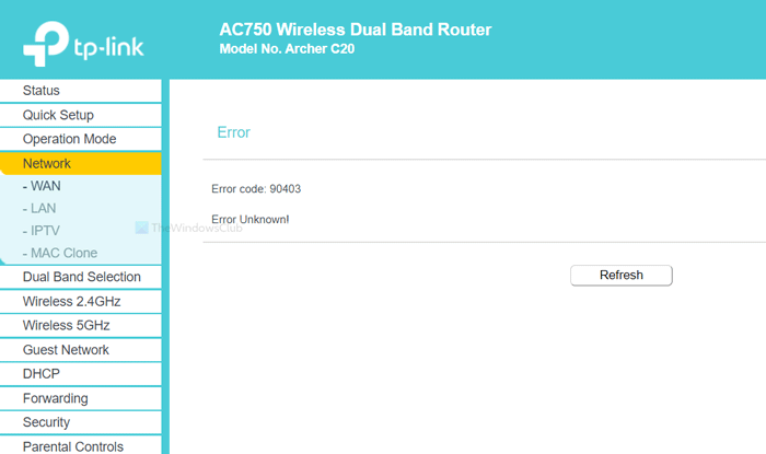 Исправить код ошибки 90403 в панели управления Wi-Fi роутера TP-Link