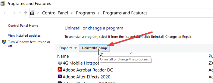 uninstall change program