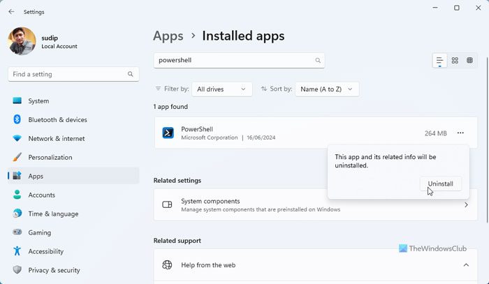 How to uninstall PowerShell in Windows 11/10