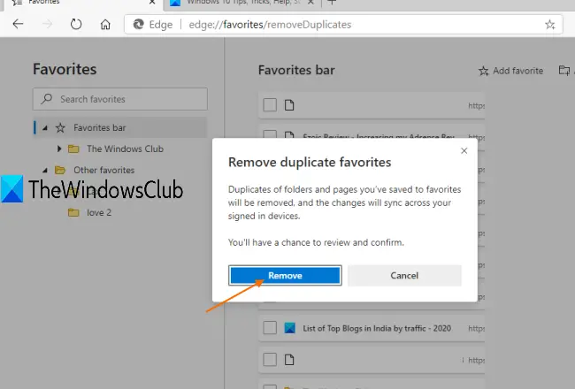 remove Duplicate Favorites in Microsoft Edge