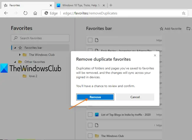 How to remove Duplicate Favorites in Microsoft Edge browser