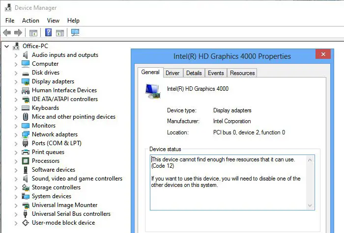 Code 12: This device cannot find enough free resources that it can use