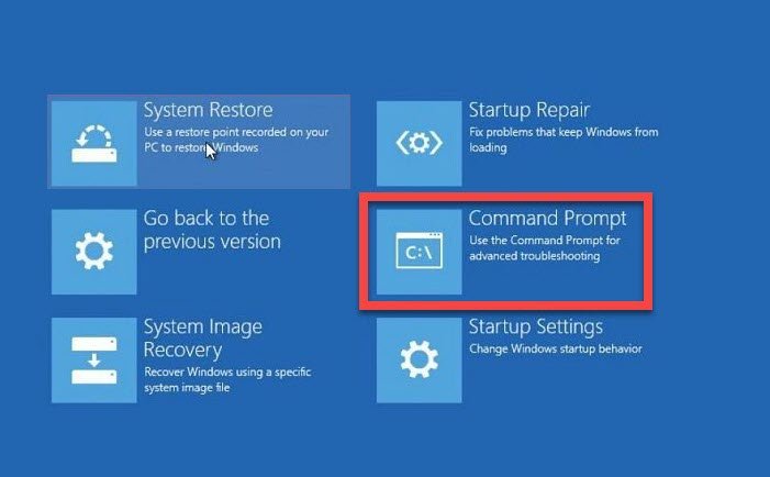 Command Prompt Advanced Recovery Windows10