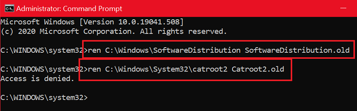 Delete the SoftwareDistribution and Catroot2 folders