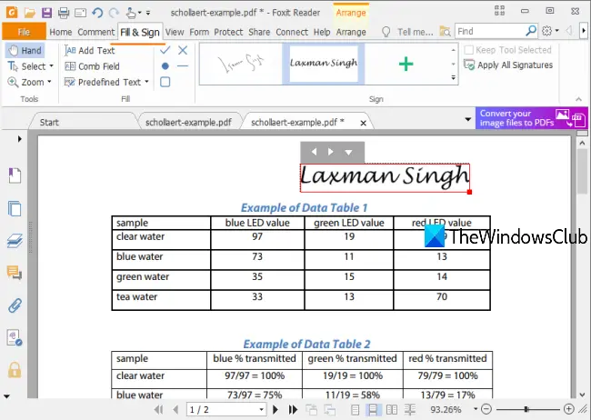 Foxit Reader with Fill and Sign tool