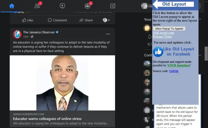 Switch back to the old Facebook layout