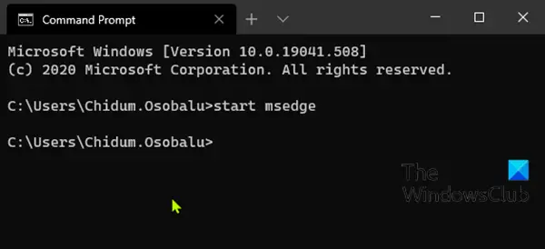 Open Edge browser using Command Prompt