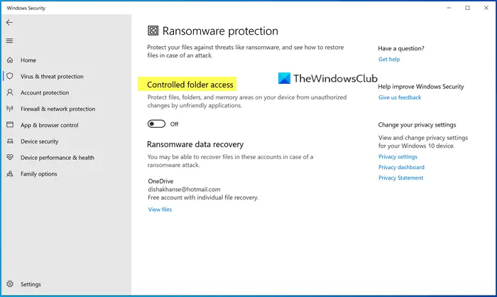 Ransomware Protection in Windows Defender