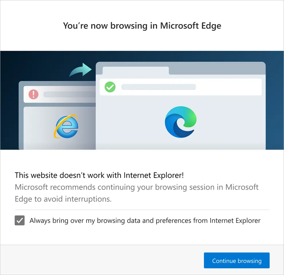 Redirection from IE to Edge
