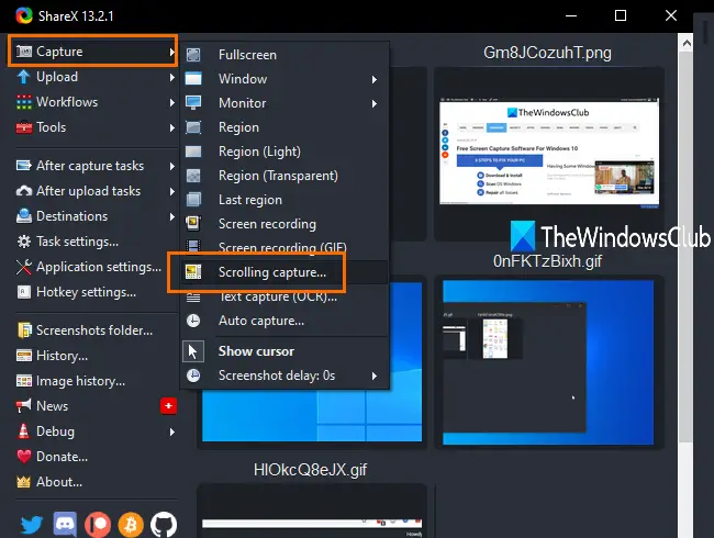 ShareX with scrolling capture tool