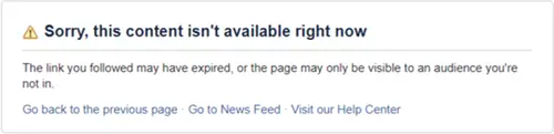 This content isnt available right now Facebook error